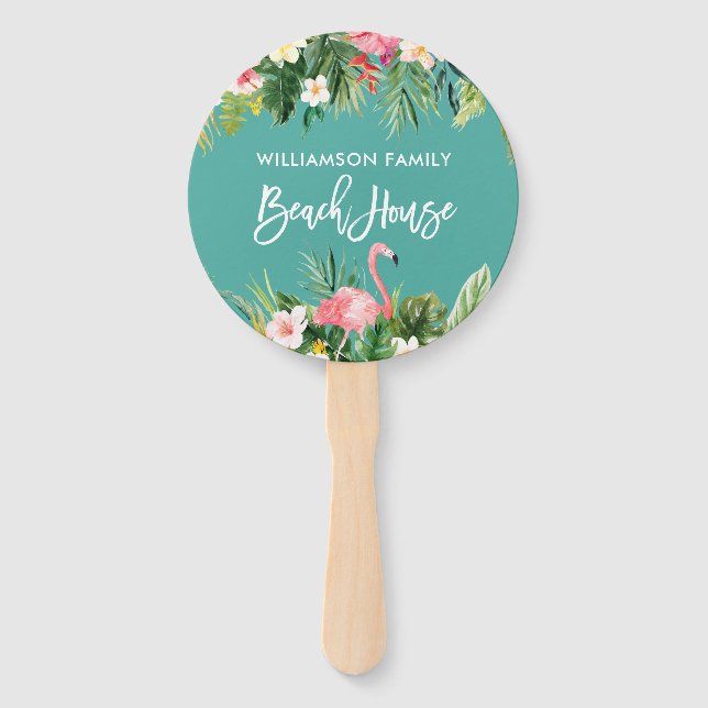Éventail Brosse Script Tropical Floral Family Beach House (Devant)