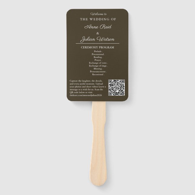 Éventail Brown Modern Wedding Ceremony Program Hand fans (Devant)