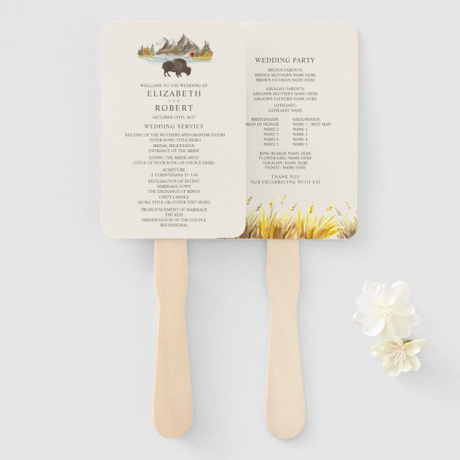 Éventail Buffalo Autumn Mountain Wedding Program (Devant et derrière)