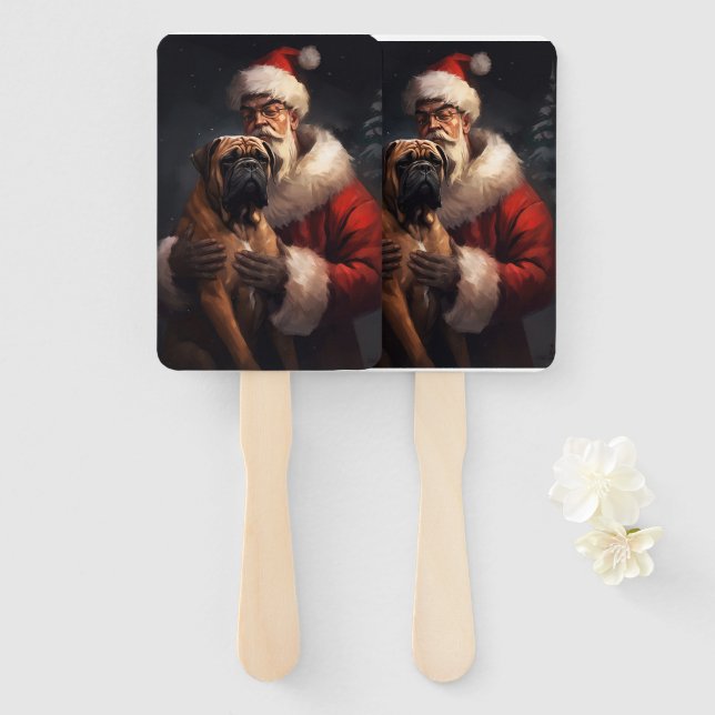 Éventail Bullmastiff avec Noël Festif du Père Noël (Devant et derrière)
