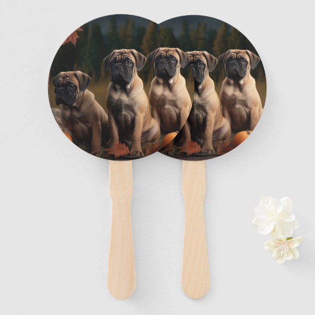 Éventail Bullmastiff Chiot Automne Citrouille de plaisir (Devant et derrière)