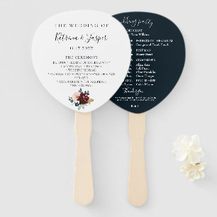 Éventail Burgundy Blush Navy Floral Wedding Programme