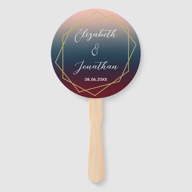 Éventail Burgundy Navy Blush Ombre Mariage géométrique (Devant)