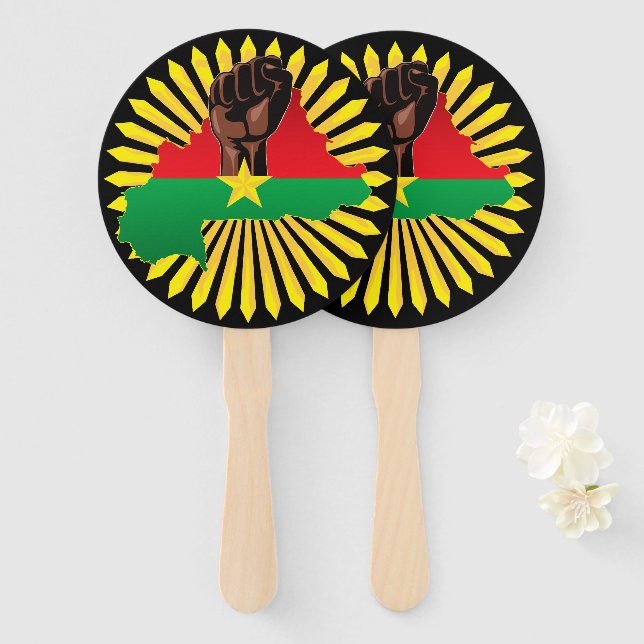 Éventail Burkina Faso Carte, drapeau et première révolution (Devant et derrière)