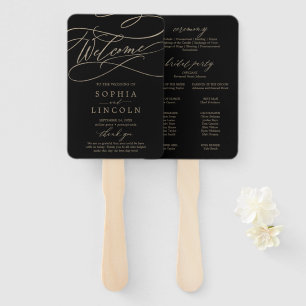 Éventail Calligraphie d'or romantique   Black Wedding Progr