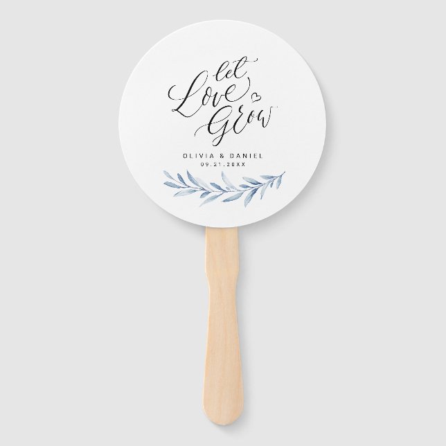 Éventail Calligraphie "Let Love Grow" Blue Rustic Green (Dos)