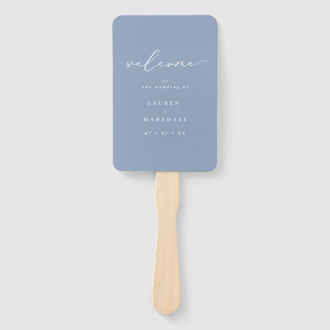 Éventail Calligraphie minimaliste Dusty Blue Wedding Progra (Devant)