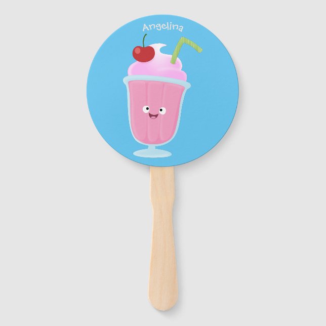 Éventail Caricature de crème glacée de fraise mignonne (Devant)