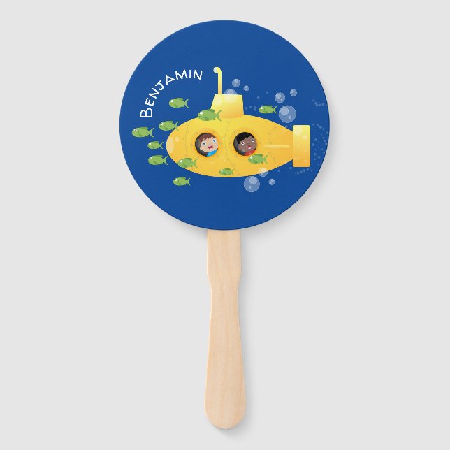 Éventail Caricature de poisson sous-marin jaune mignon (Devant)