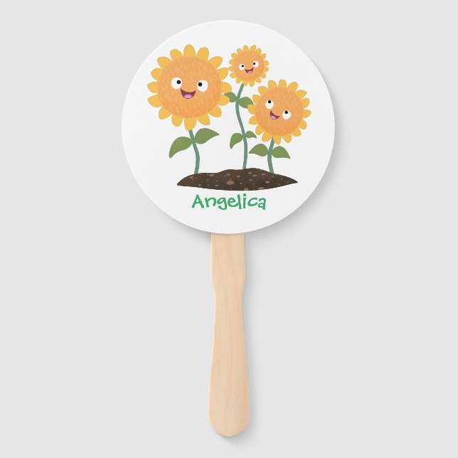 Éventail Caricature joli tournesol souriant illustration (Devant)