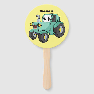 Éventail Caricature joli tracteur vert joyeux