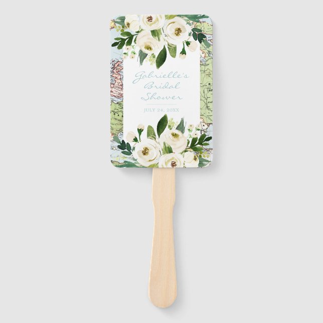 Éventail Carte avec Fleurs thème de voyage Mariage ou fête (Devant)