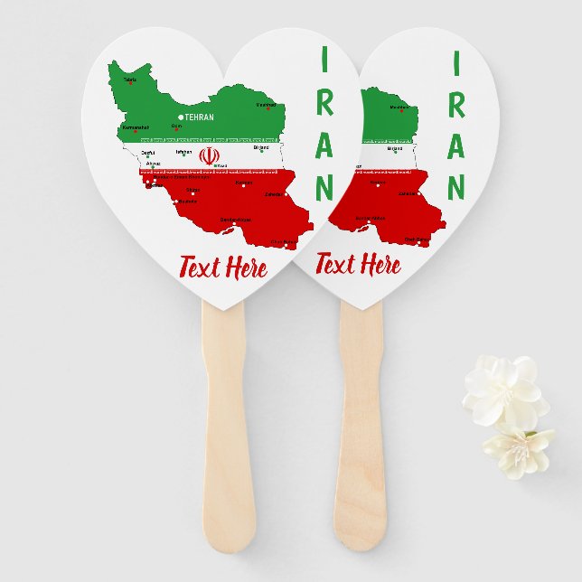 Éventail Carte de l'Iran avec drapeau et emblème (Devant et derrière)