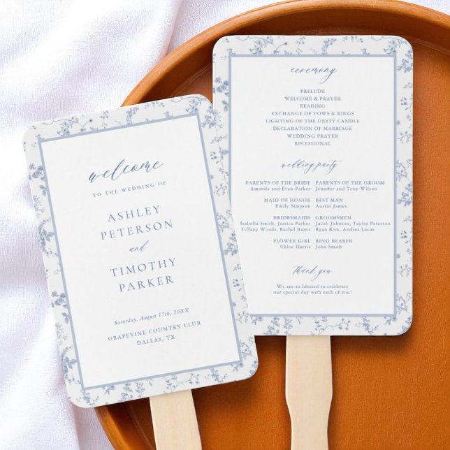 Éventail Cérémonie de mariage florale Toile bleu victorien (Créateur téléchargé)