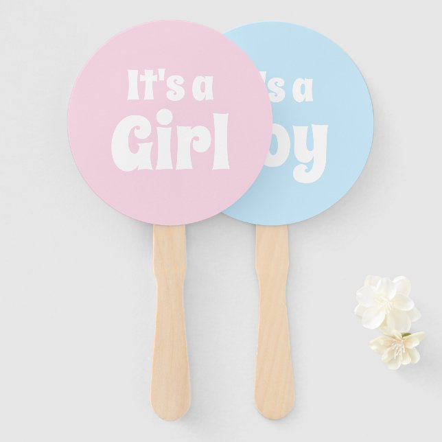 Éventail C'est une fille, c'est un garçon baby shower que r (Devant et derrière)