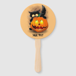 Éventail Chat Fun Halloween Caractère mordant un Citrouille