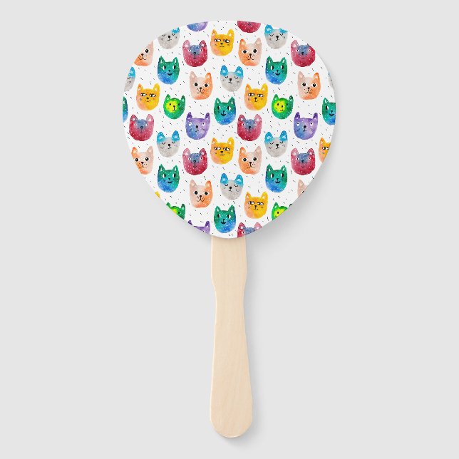 Éventail Chats aquarelles et amis (Devant)