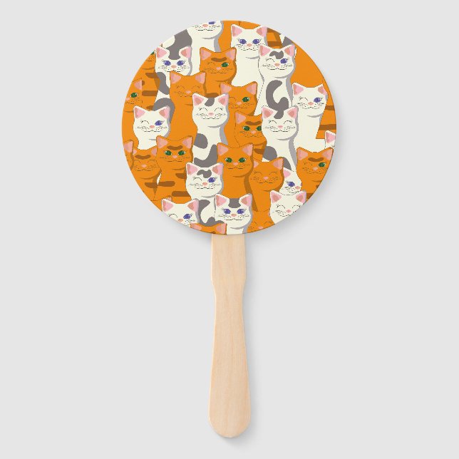 Éventail Chats blancs et gingembre motif yeux verts yeux bl (Devant)