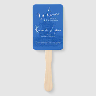 Éventail Chic Chinoiserie Pagode Blue Wedding Programme Ven