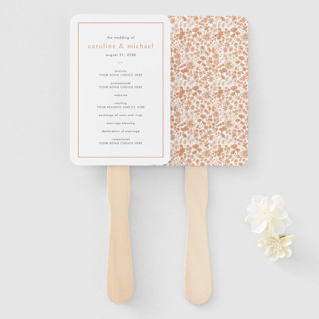 Éventail Chic Dusty Rose Ditzy Programme de mariage floral (Devant et derrière)