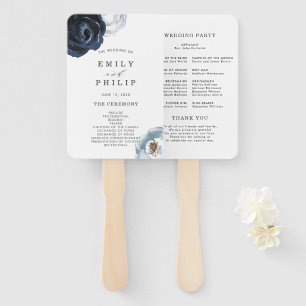 Éventail Chic Navy Blue Peony Floral Wedding Programme