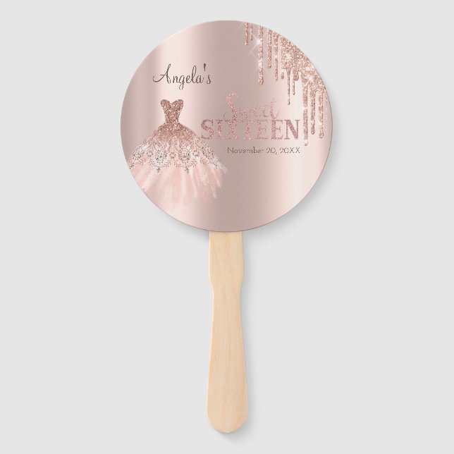 Éventail Chic Parties scintillant  Rose Gold Sweet 16 (Devant)