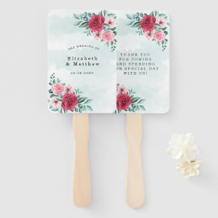 Éventail Chic Rouge rose Peony Sage Foliage Mariage Merci