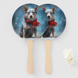Éventail Chien Blue Heeler dans la neige de Noël