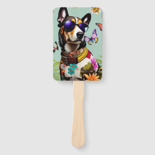 Éventail Chien Cool En Lunettes De Soleil Avec Fleurs & Pap