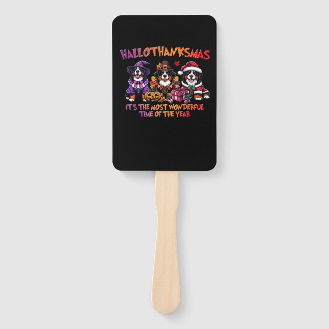 Éventail Chien de montagne bernois Halloween Thanksgiving C (Devant)