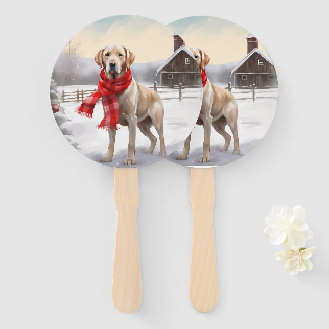 Éventail Chien du Labrador à Noël de neige (Devant et derrière)