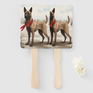 Éventail Chien Malinois Belge dans la neige Noël