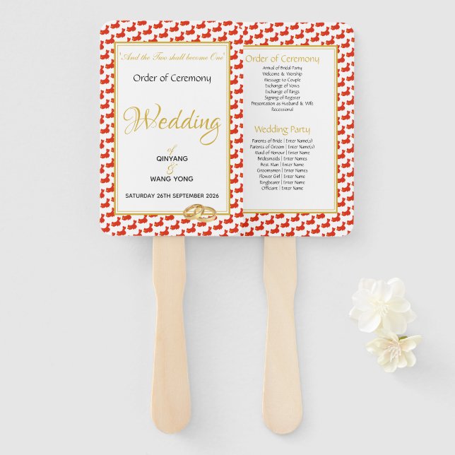 Éventail CHINE Christian Custom Wedding 婚 Programme 礼 (Devant et derrière)