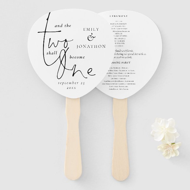 Éventail Citation romantique Script Black White Wedding Pro (Devant et derrière)
