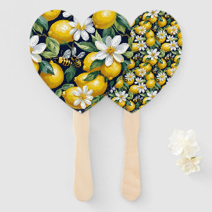 Éventail Citrons jaunes frais avec abeilles affairées et fl