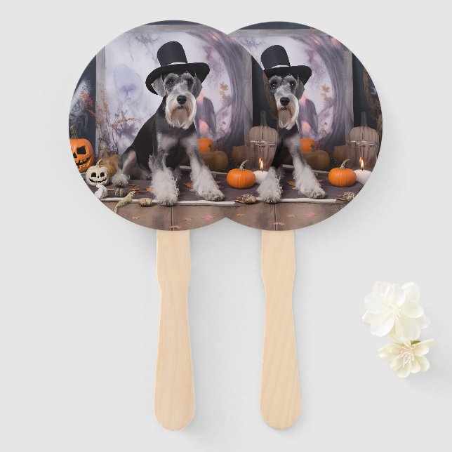 Éventail Citrouilles de Schnauzer miniature Halloween (Devant et derrière)