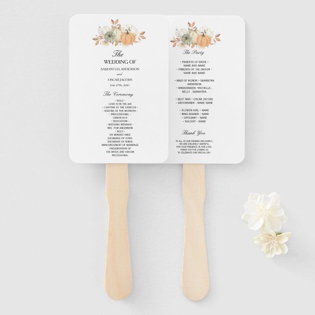 Éventail Citrouilles et fleurs à l'aquarelle d'automne (Devant et derrière)