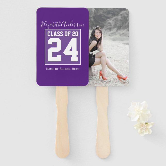 Éventail Classe de 2024 Royal Purple Graduation Photo (Devant et derrière)