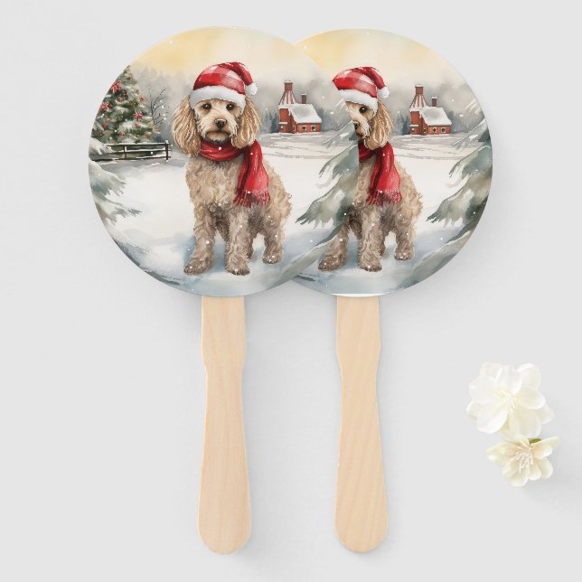 Éventail Cockapoo Dog in Snow Christmas (Devant et derrière)
