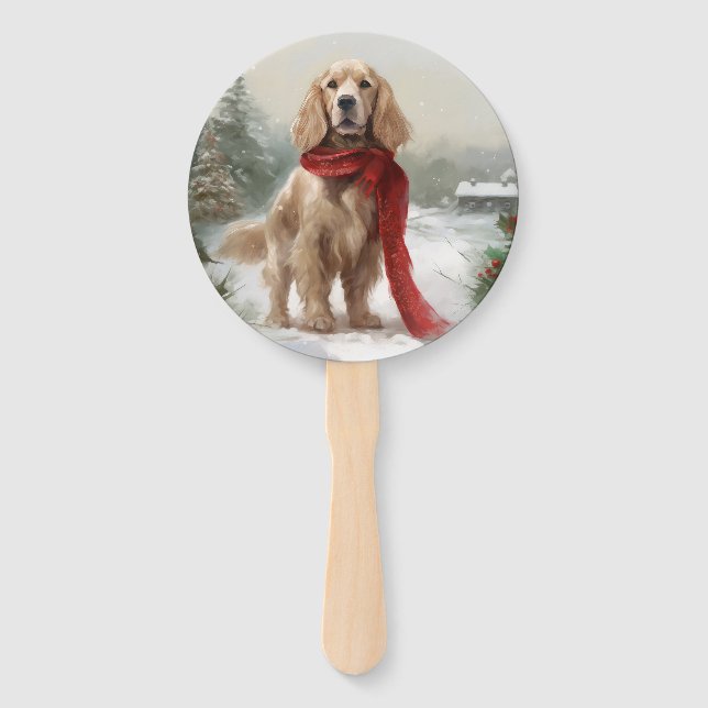 Éventail Cocker Spaniel dans la neige à Noël (Devant)