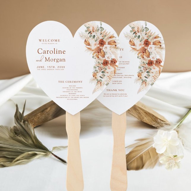 Éventail Cœur Boho Herbe de Pampas Fleur Terracotta Mariage (Créateur téléchargé)