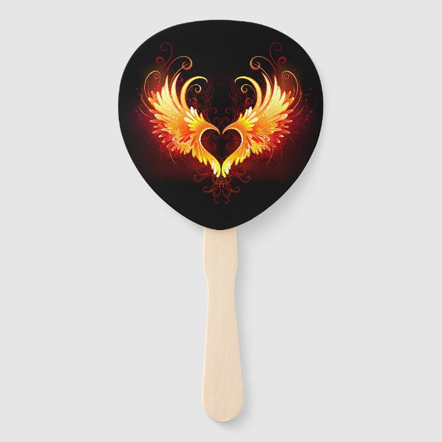 Éventail Coeur de feu ange avec ailes (Devant)