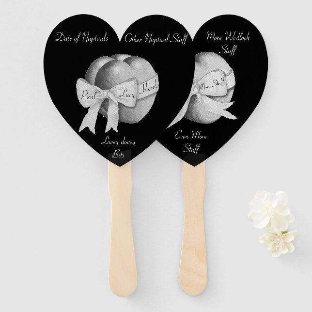 Éventail coeur gris sur arrière - plan noir pour mariage (Devant et derrière)