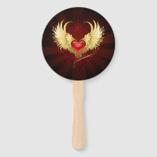 Éventail Coeur rouge avec ailes d'or