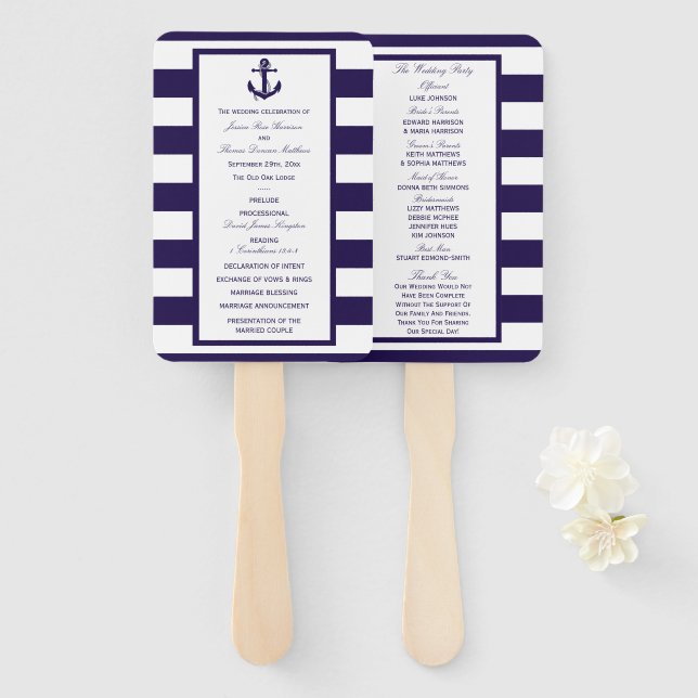 Éventail Collection de Mariages de la marine d'Ancres nauti (Devant et derrière)