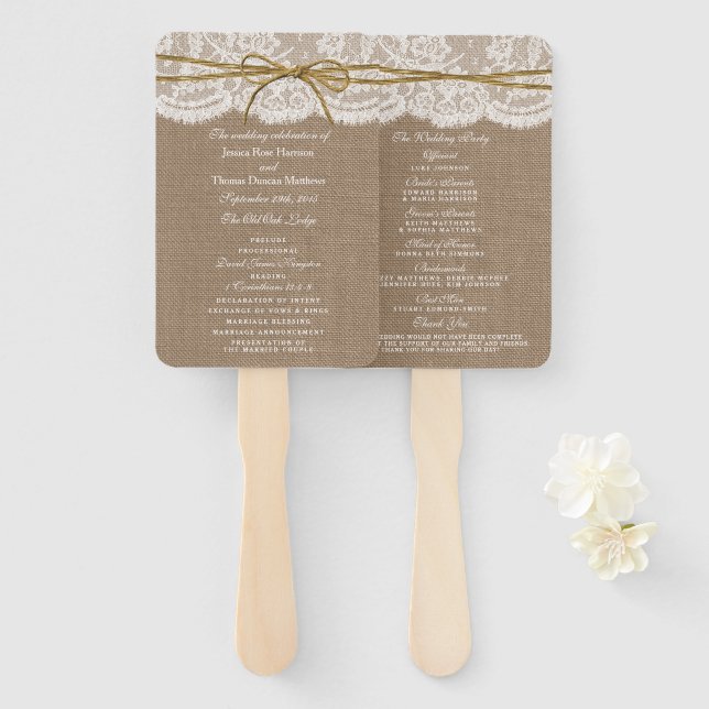 Éventail Collection de Mariages Rustic Twine Bow - Programm (Devant et derrière)