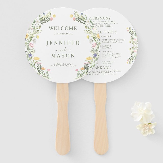 Éventail Colorful Rustic Meadow Wild Flower Wedding Program (Devant et derrière)