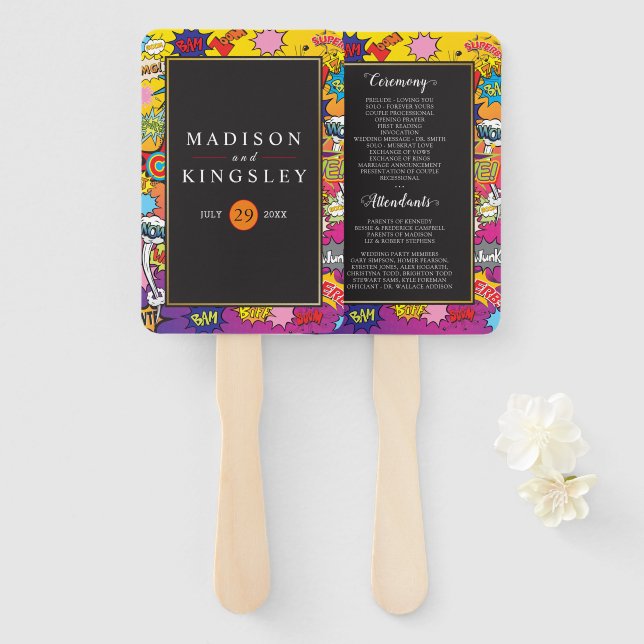 Éventail Comédie Pop Art Discours Bubble Mariage Hand Fan (Devant et derrière)