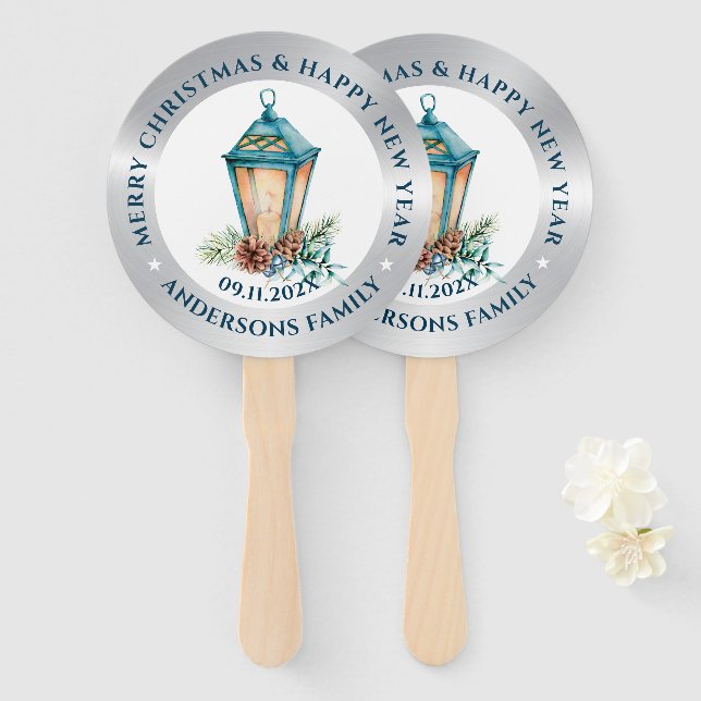 Éventail Composition de la lanterne de Noël argent et blanc (Devant et derrière)
