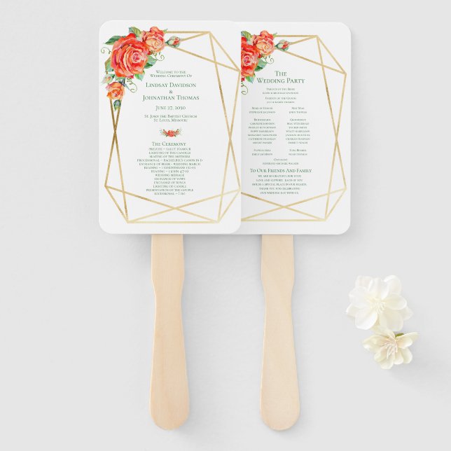 Éventail Coral Floral Rose Mariage programme de ventilateur (Devant et derrière)